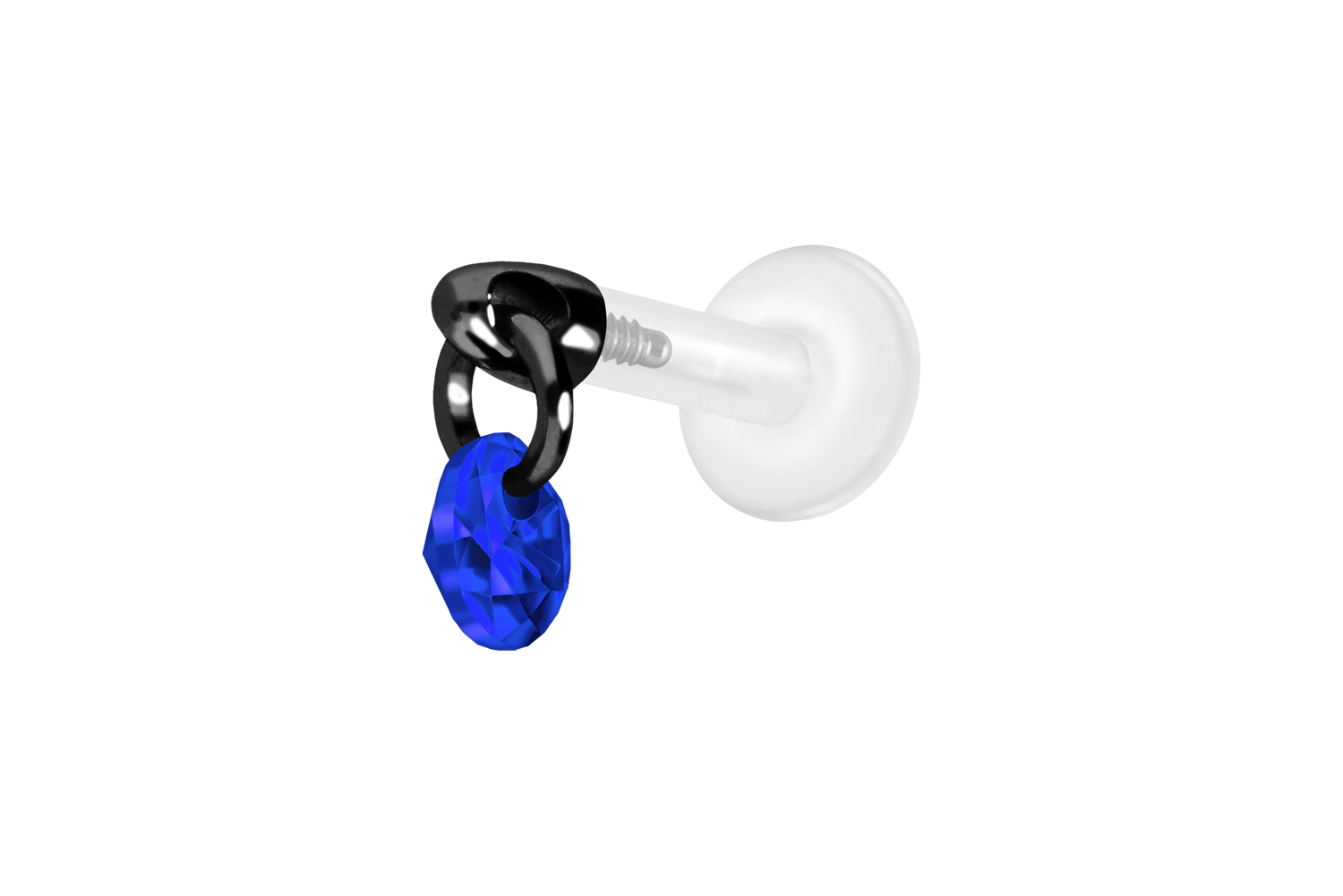 PTFE Labret Piercing mit Innengewinde + Titan-Aufsatz RUNDER KRISTALL